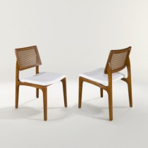 Cadeira Alana (KIT COM 2) , Com Encosto em Rattan - Estrutura de Madeira Tauari, Assento Espuma D28. - Zoze Home Decor